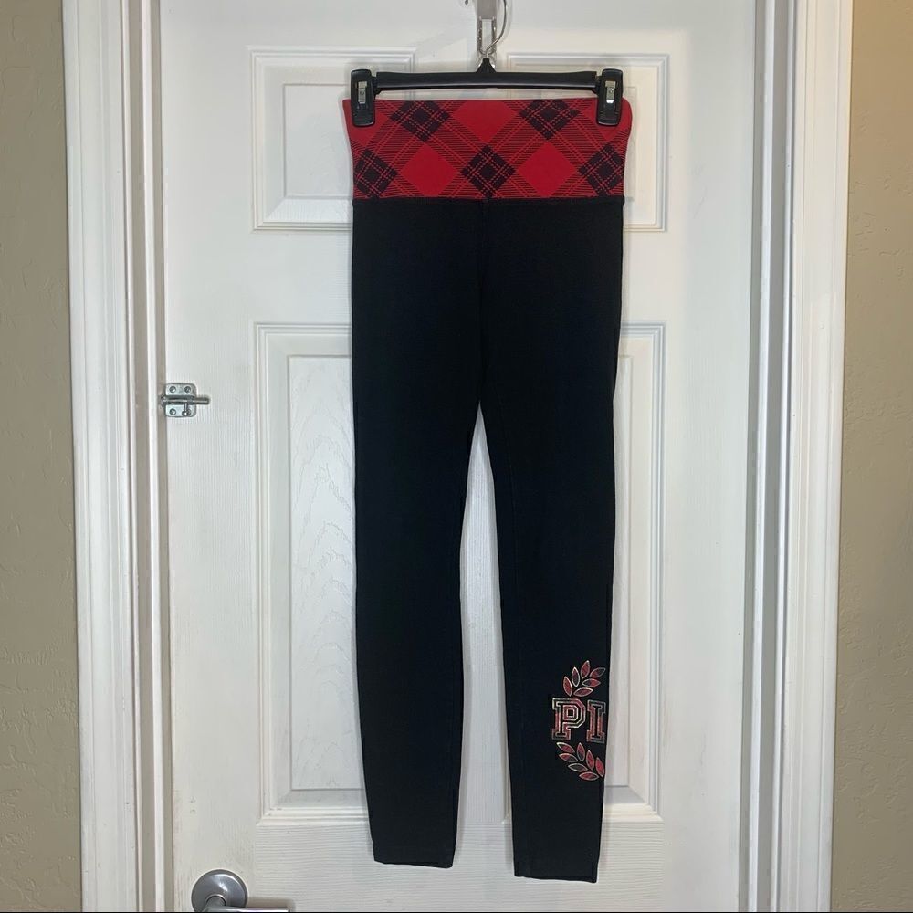 VICTORIA'S SECRET PINK High Waisted Cotton Yoga Red Plaid Leggings Size XS